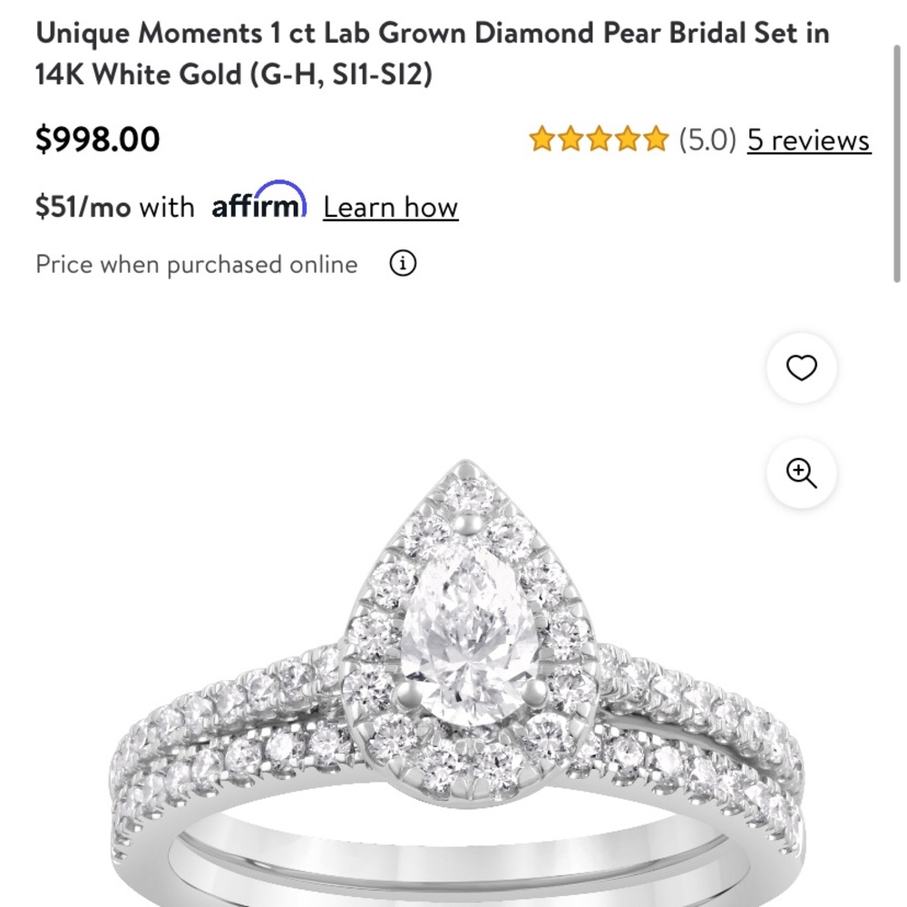 Unique moments 1 carat diamond engagement ring 14k gold